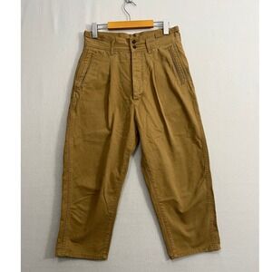 Chimala Khaki Cotton Pleated High Rise Wide Leg Cropped Chino Pants Size L